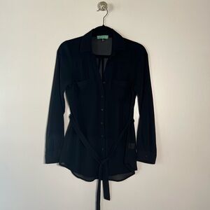 Sugarmint sheer black belted blouse
